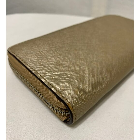 Coach Crossgrain Leather Zip Around Wallet Front Pocket Gold - Picture 11 of 12